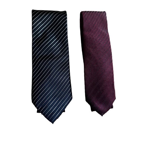 Vintage Alfani Striped 90s Silk Neckties Set of Two Black/Silver and Burgundy - Picture 1 of 4